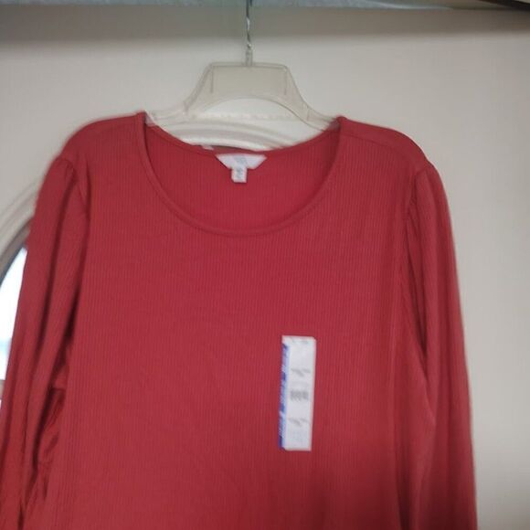 New Time And Tru Red Puff Sleeve Ribbed Top 3/4 Sleeves Top Size Women's XXXL 20 - Picture 2 of 2